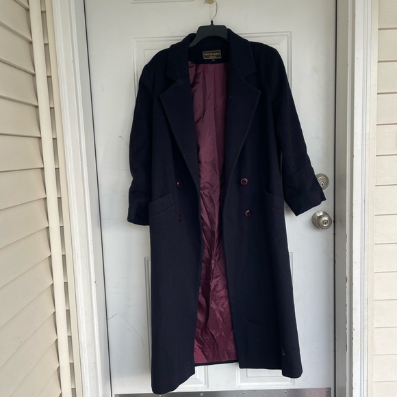 Vintage Kristen Blake Blue 100% Wool Full Length Duster Peacoat Overcoat size 8 - Picture 11 of 13